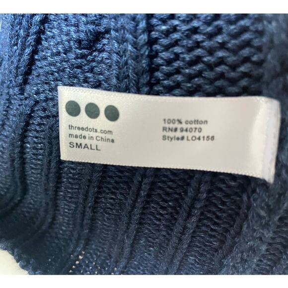 Three Dots Cable Knit Cotton Short Sleeve Sweater in Navy Size Small - Picture 7 of 7